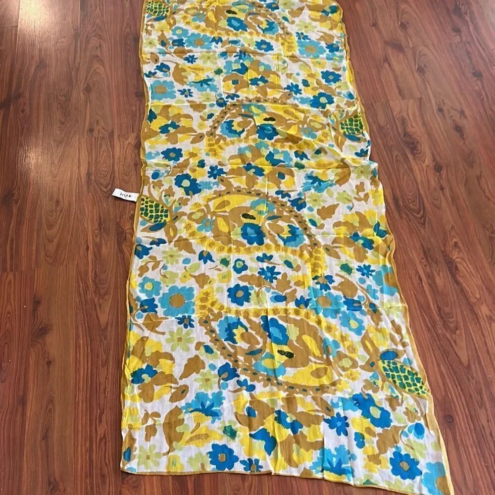 Uena for Target mustard turquoise white scarf floral swimsuit wrap sarong